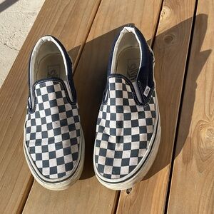 Vans classic slip on shoes checkered blue and white. Size M 8.5, W 10.